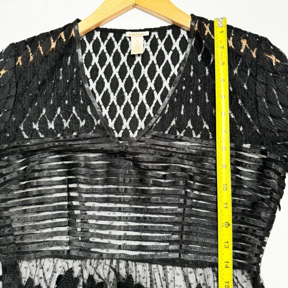 Sundance Black V Neck Sheer Lace Dress 2 - Picture 9 of 10